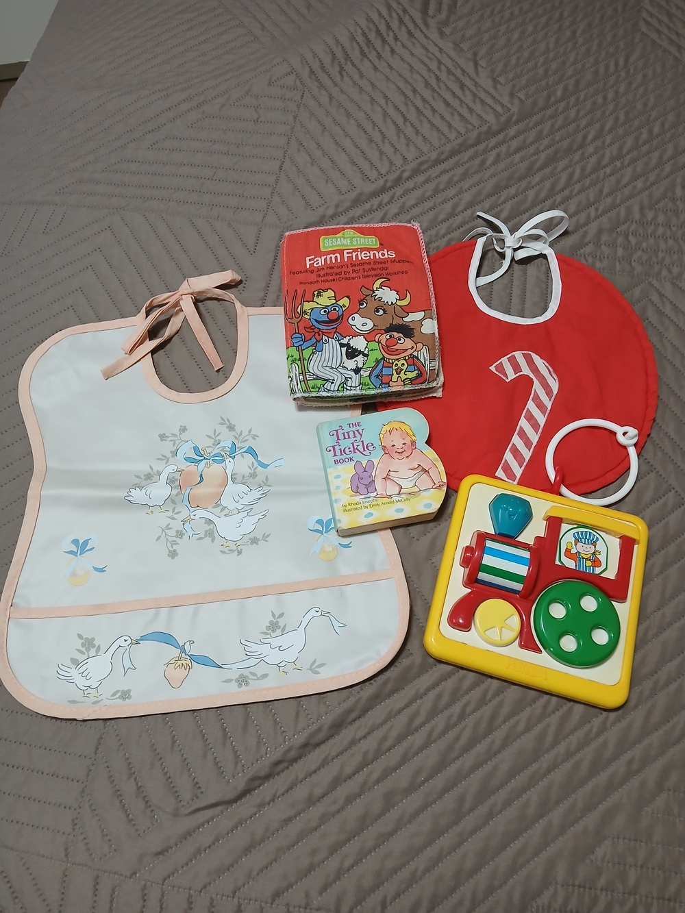 Blue Ribbon Goose Bib , Sesame Street Cloth Book ,Crib Toy Plus More